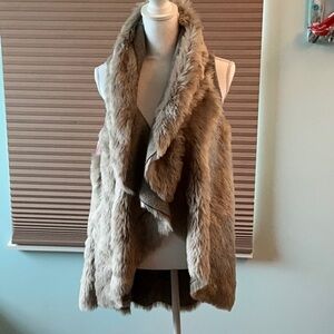 Dylan Tan Teddy Jacket Plush Faux Fur Waterfall Front